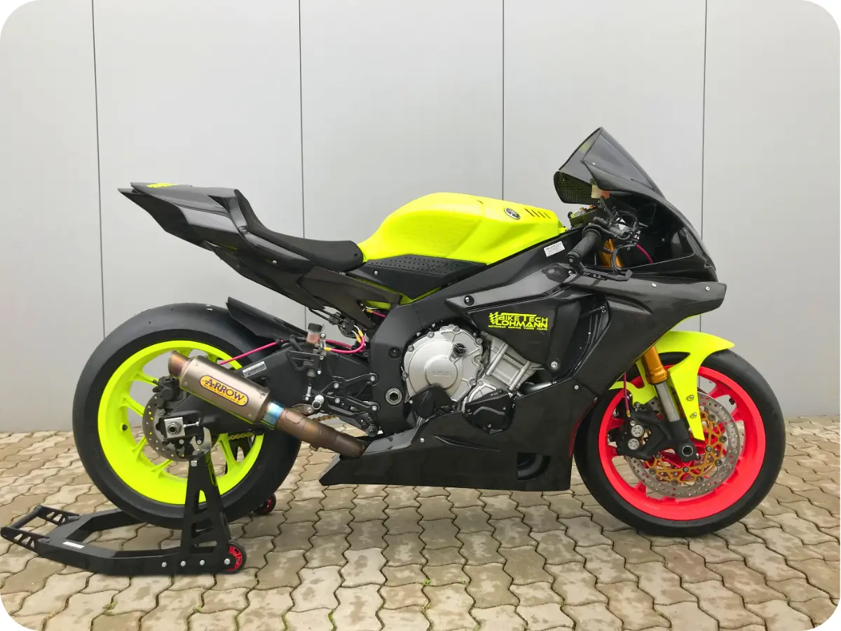 Racebike Umbau  - Yamaha R1 RN32 Performance - in neon gelb mit carbon Verkleidung