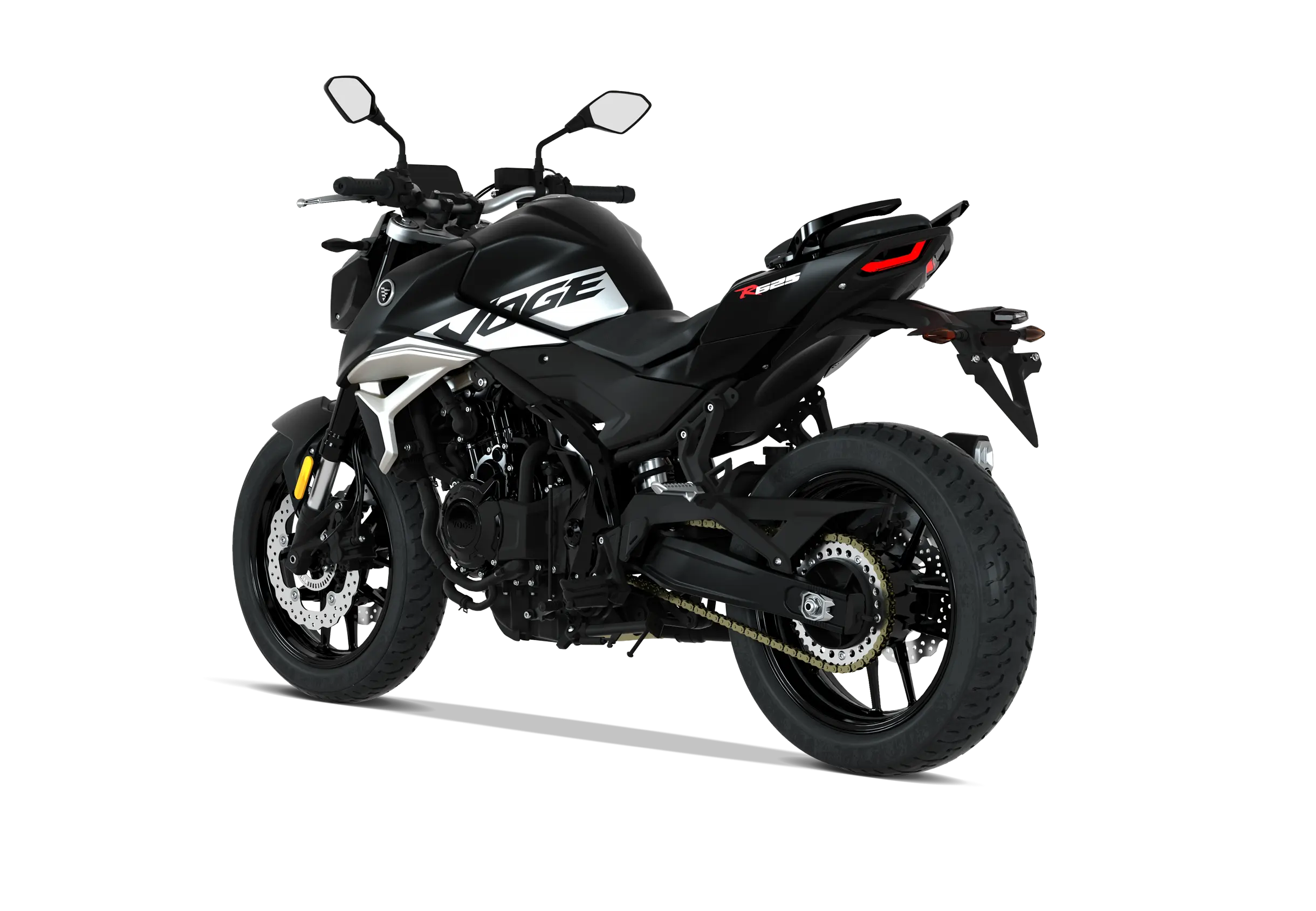 VOGE R625 / 625R in matt schwarz – linke Seiten- und Heckansicht des sportlichen Naked Bikes