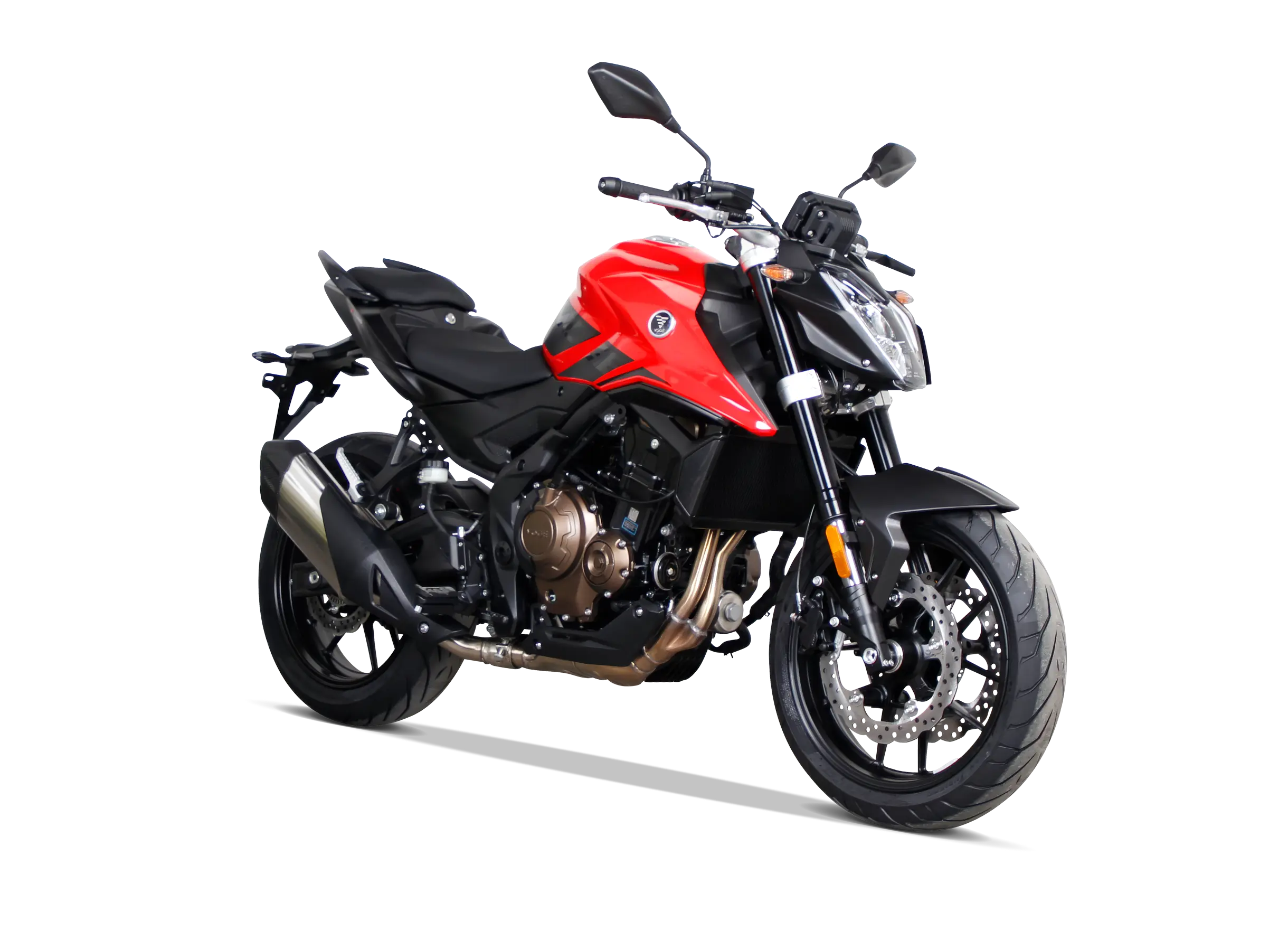 VOGE R625 rot Frontansicht schräg links modernes Naked Bike mit LED-Scheinwerfer und Scheibenbremse