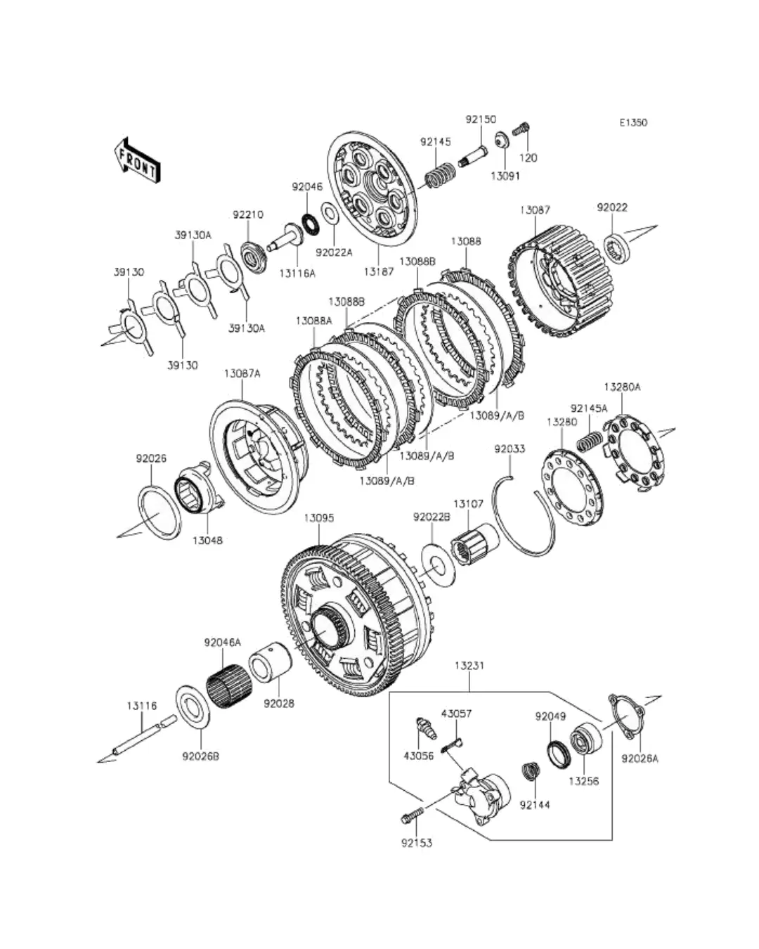 Explosionszeichnung zur genauen Identifikation von Motorrad-Ersatzteilen – geeignet für Modelle von Kawasaki, Kymco, VOGE, Hyosung und Mondial