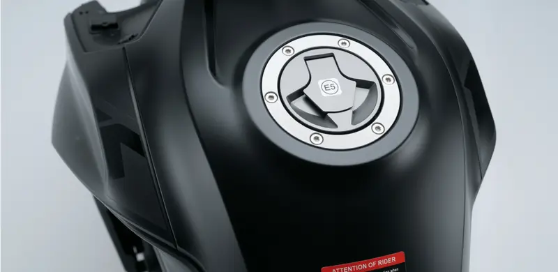 Detailaufnahme des Kraftstofftanks der VOGE 125R in Schwarz mit Tankdeckel