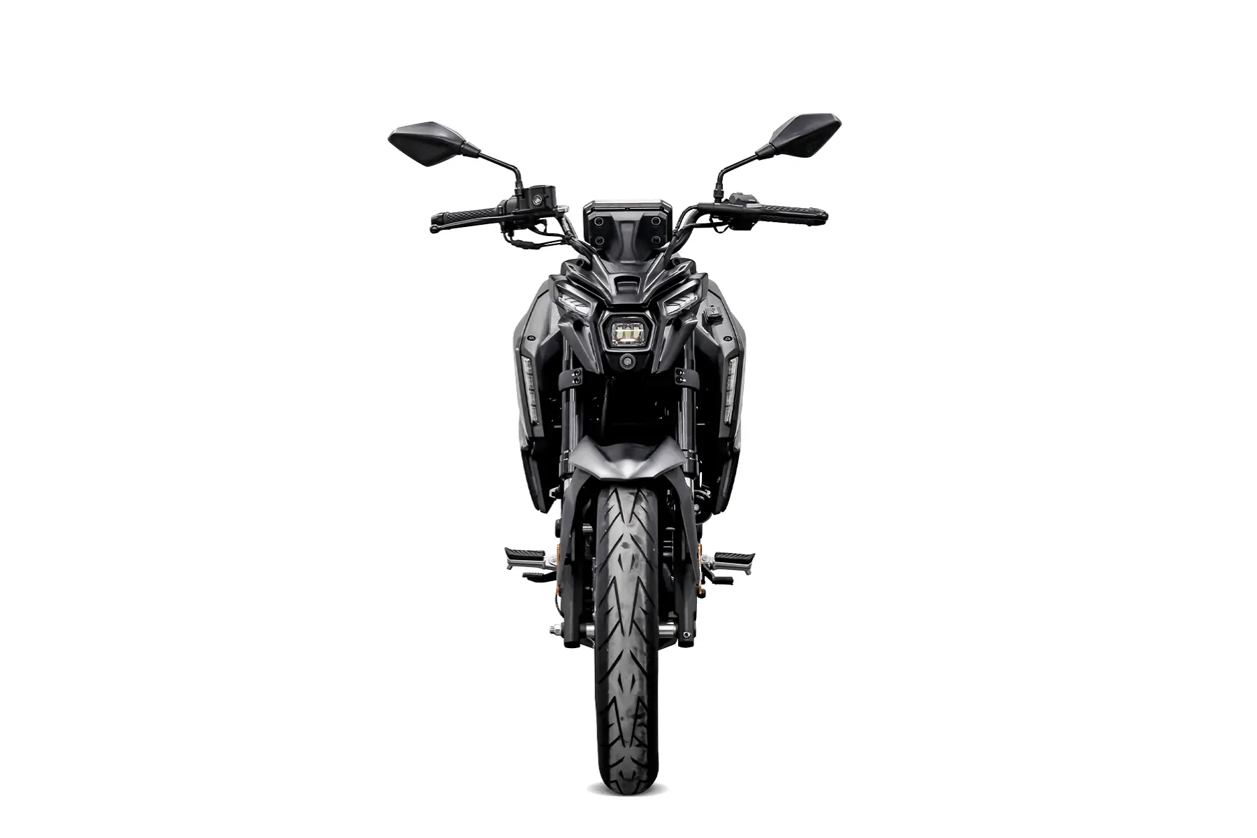 VOGE 125R Motorrad in Schwarz Frontalansicht auf weißem Hintergrund
