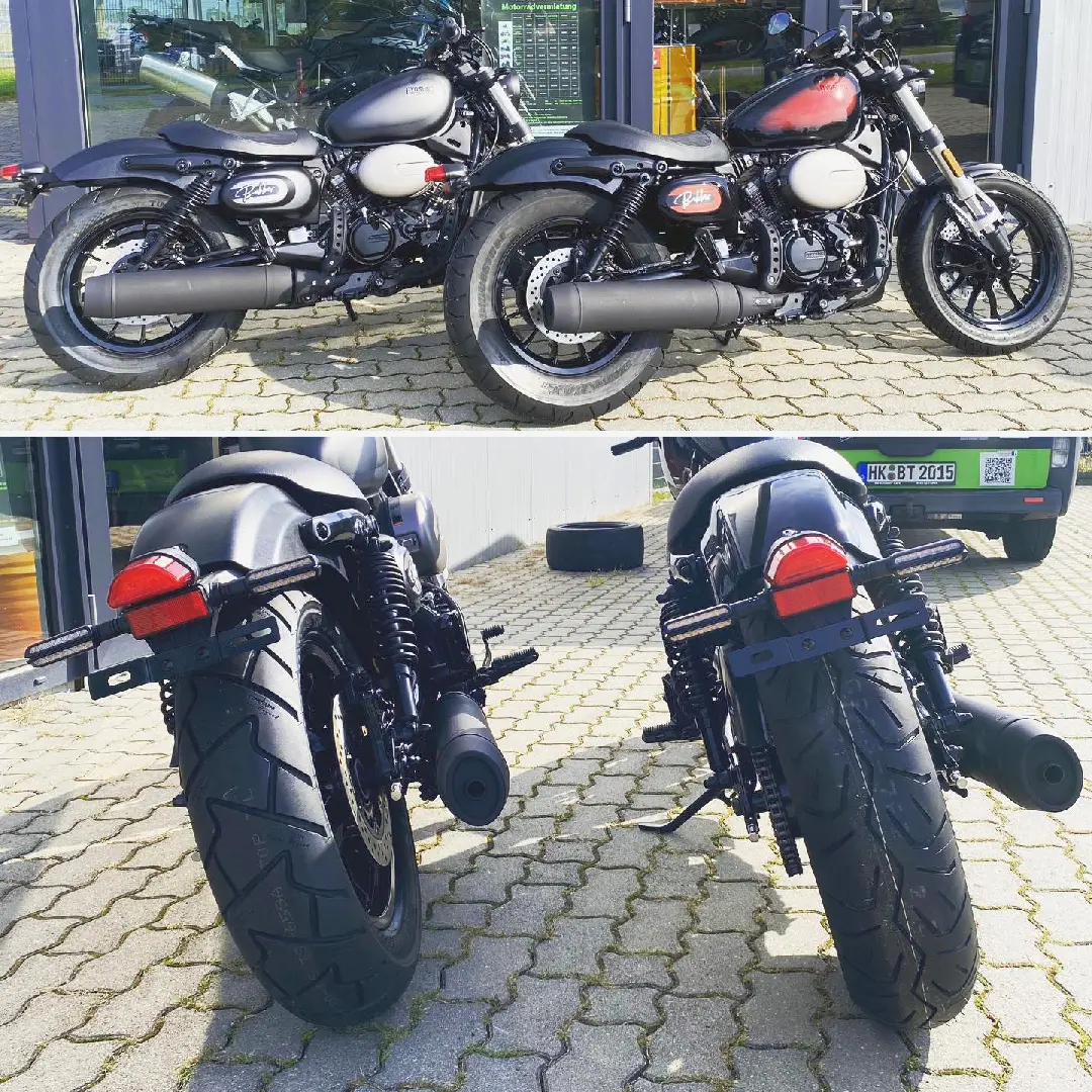 Hyosung GV125 EVO BigTire Vergleich – 150er Serienreifen vs. 170er Hinterreifen in Seitenansicht