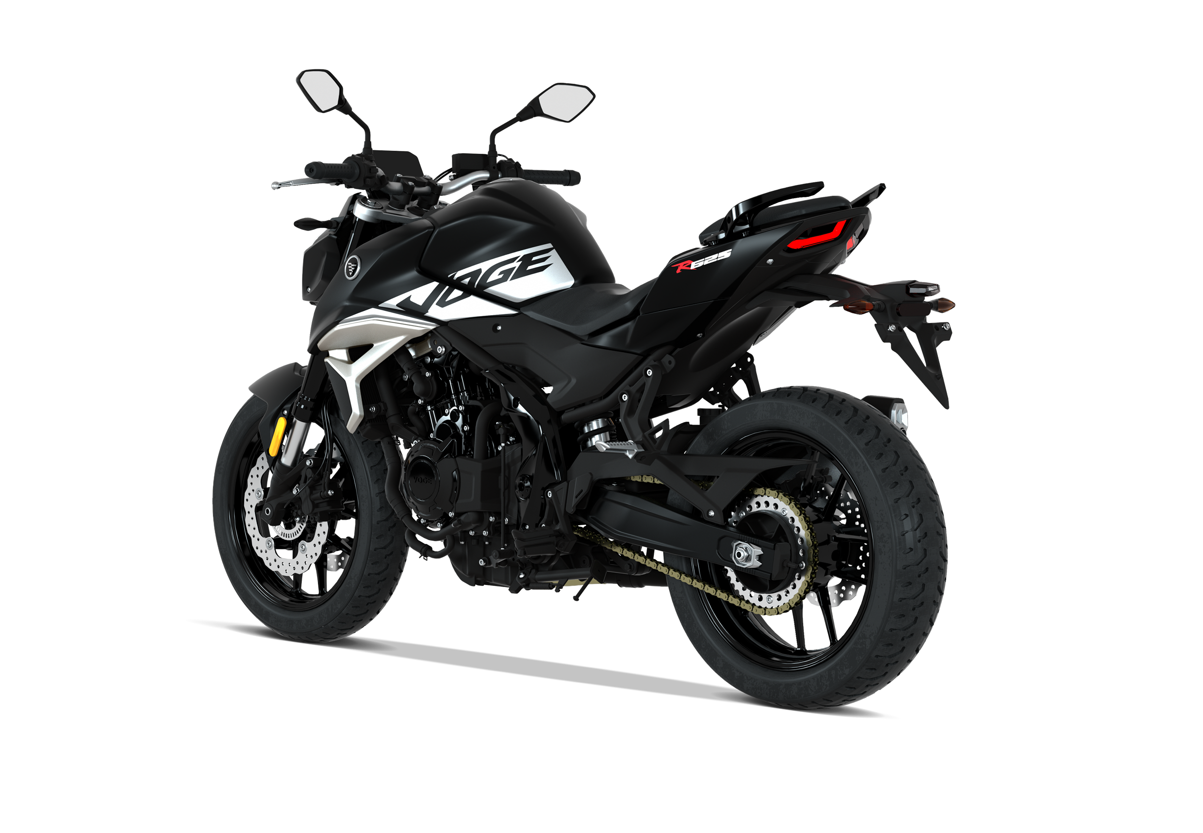 VOGE R625 / 625R in matt schwarz – linke Seiten- und Heckansicht des sportlichen Naked Bikes