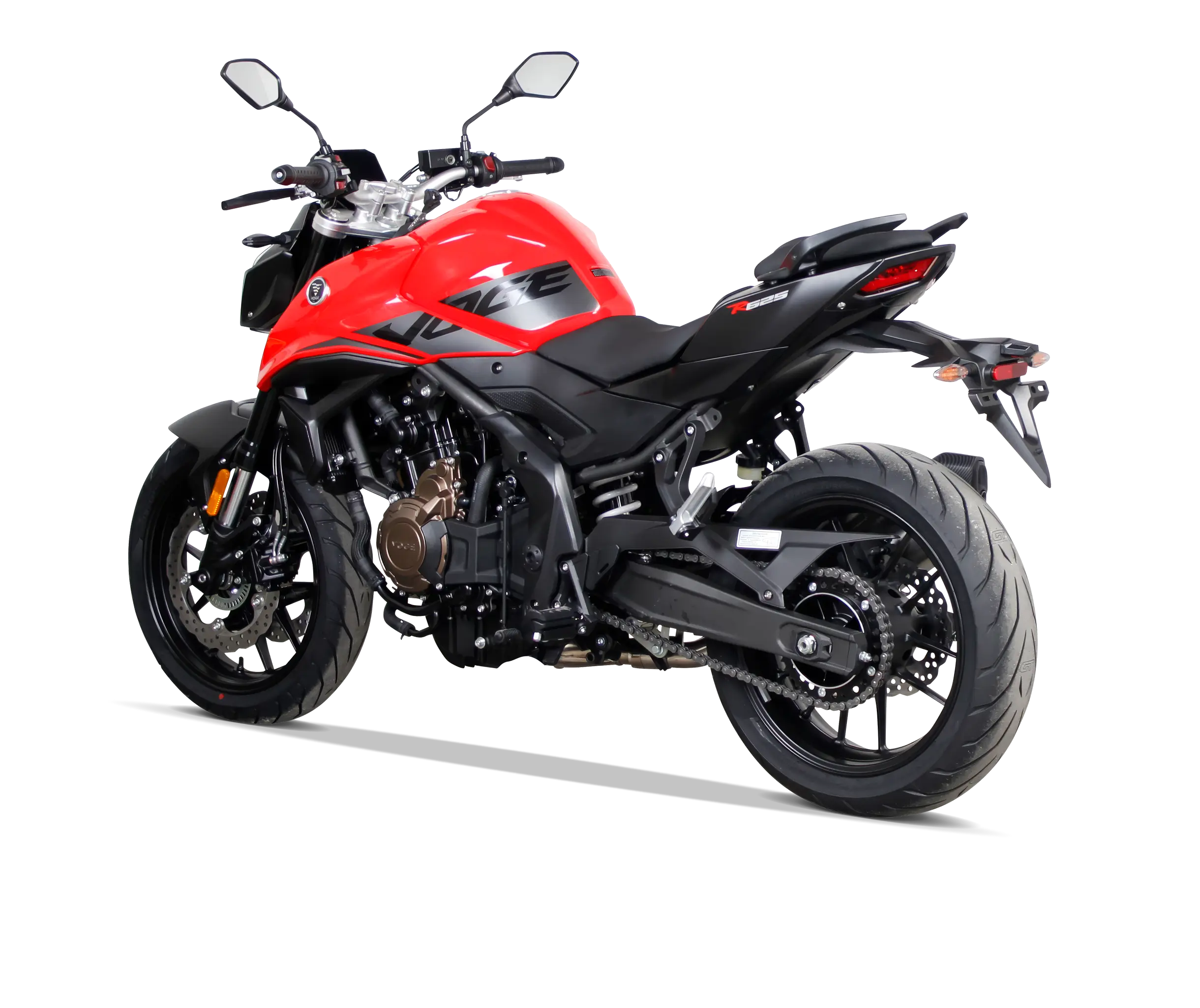 VOGE R625 rot Heckansicht schräg rechts Naked Bike mit LED-Rücklicht und breitem Hinterreifen