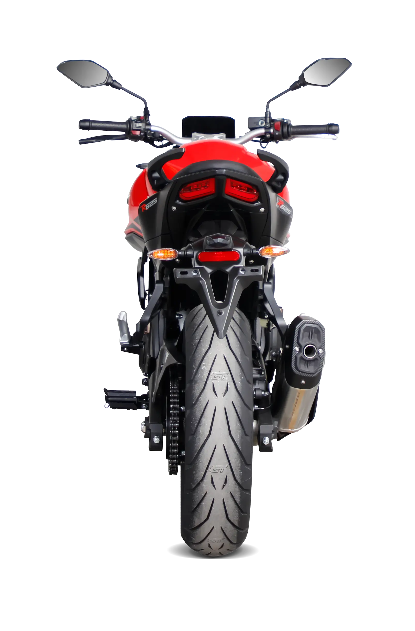 VOGE R625 rot Heckansicht direkt LED-Rücklicht Motorrad Naked Bike Hinterreifen und Kennzeichenhalter