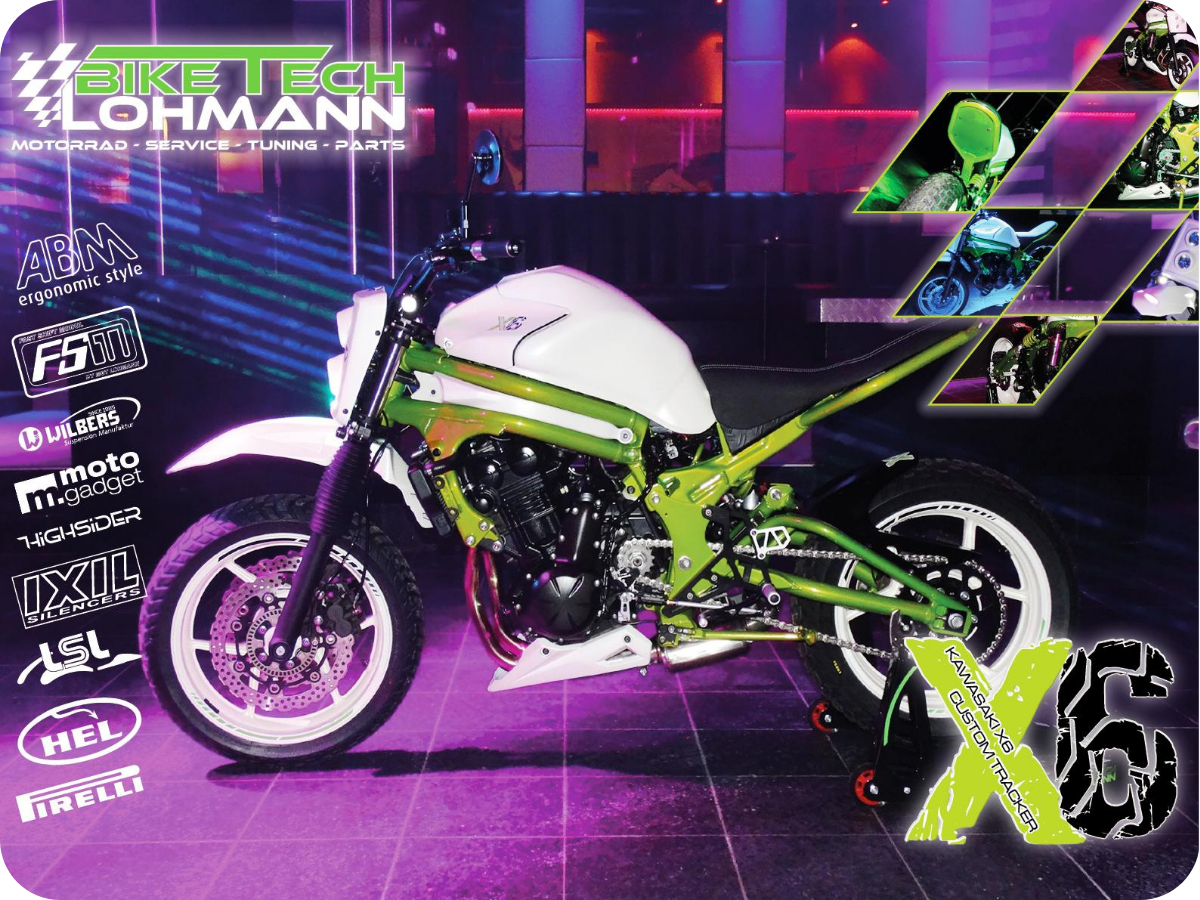 Kawasaki X6 Custom Tracker Umbau von BikeTech Lohmann – Vintage Look trifft moderne Technik
