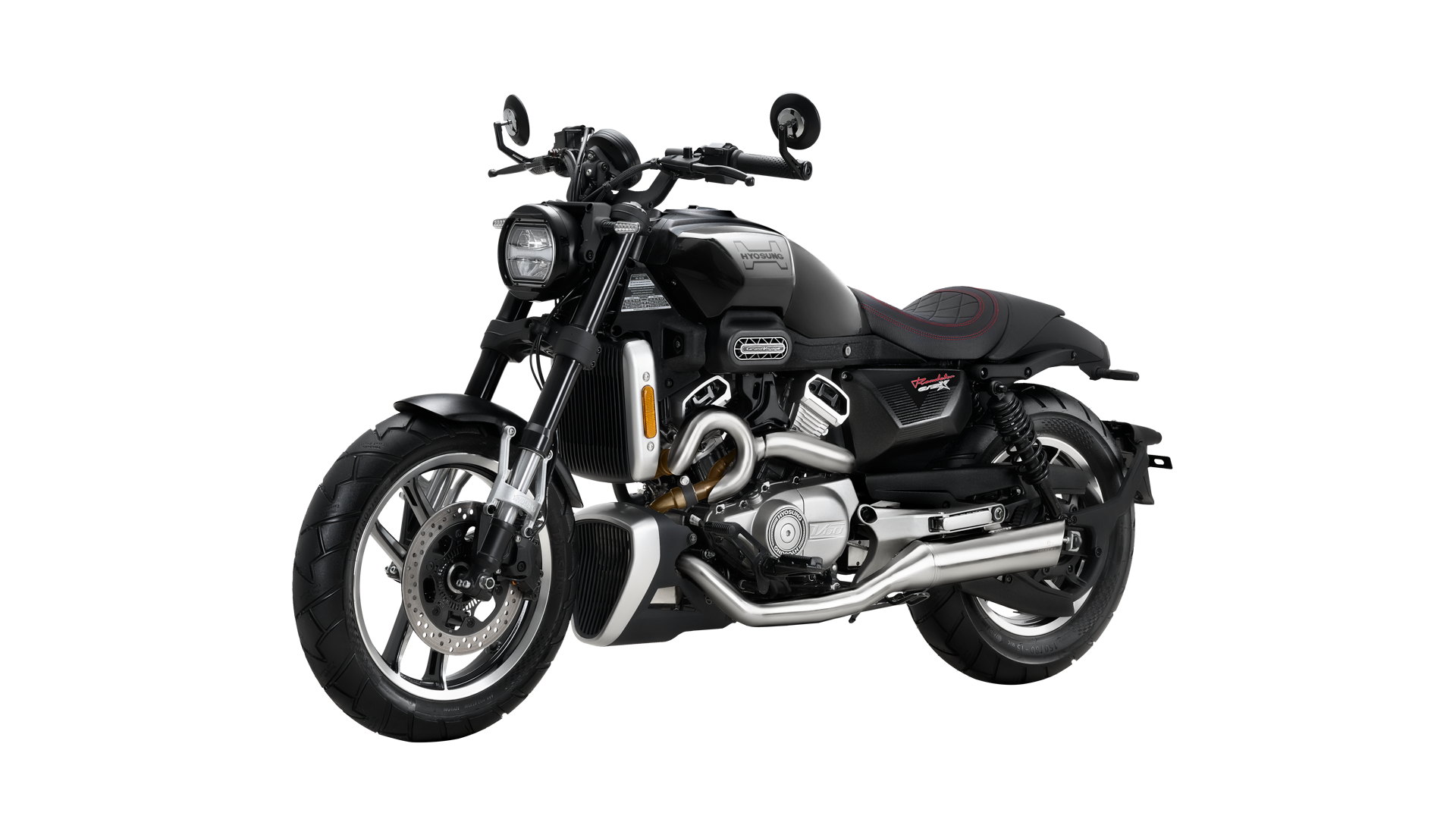 Hyosung GV125X in glänzendem Schwarz – kraftvolles 125ccm Muscle-Bike mit V2-Motor und Upside-Down-Gabel