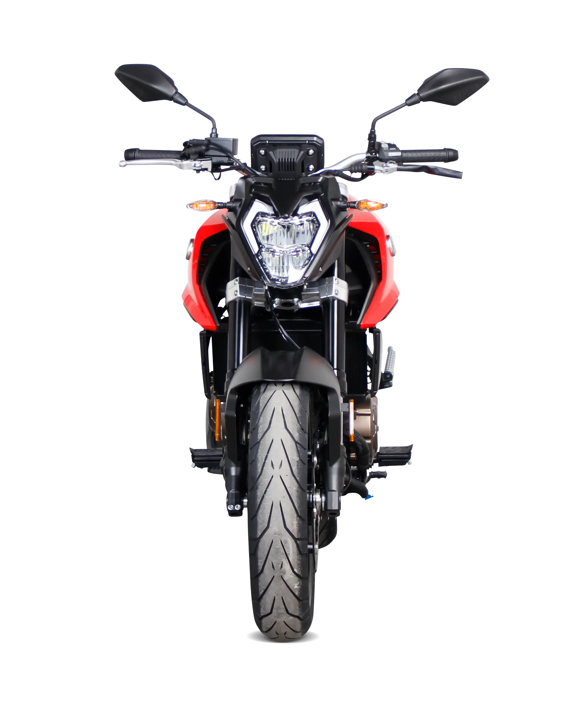 VOGE R625 rot Frontansicht direkt LED-Scheinwerfer Naked Bike Motorrad Detailansicht Vorderreifen
